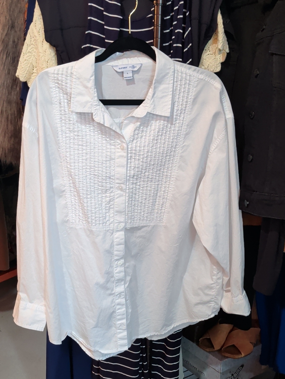 Old Navy White Pintuck Front Cotton Button-Up Shirt